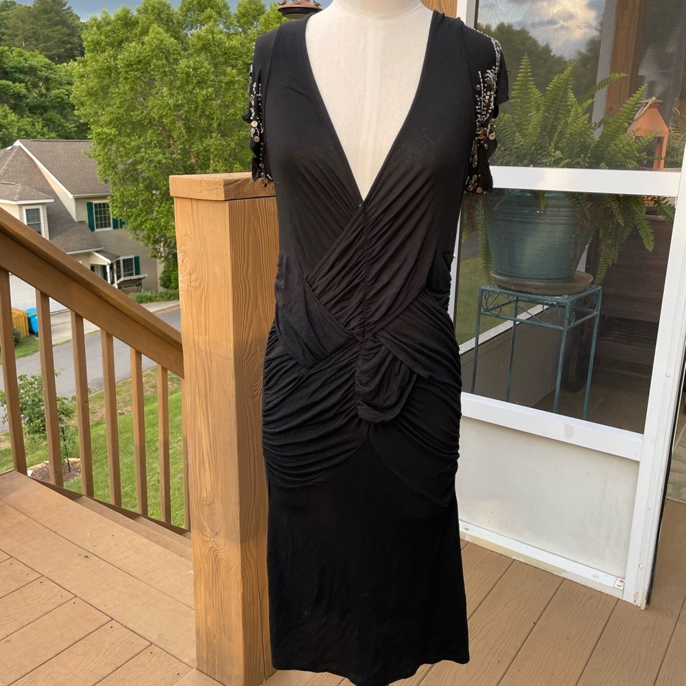 Free People Black Jersey Embellished Bodycon Draped Dress